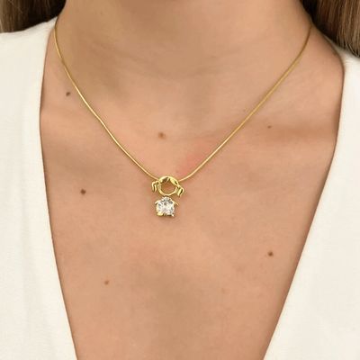 Colar mae e filha menina com cristal banhado ouro