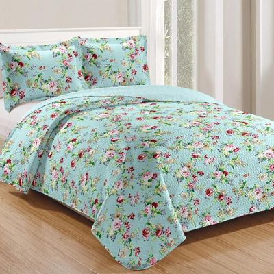 Kit Cobre Leito Colcha Casa Scarpa Mix Queen Estampado Dupla Face Floral 3 Peças - Luiza