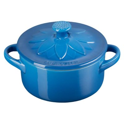 MINI COCOTTE SUNFLOWER LE CREUSET EM CERÂMICA 10CM 250ML AZUL MARSEILLE