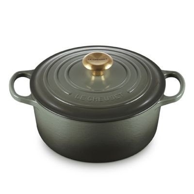 PANELA REDONDA LE CREUSET 20CM SIGNATURE FERRO FUNDIDO THYME PEGADOR DOURADO 21177201734441