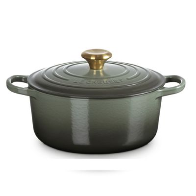 PANELA REDONDA LE CREUSET 20CM SIGNATURE FERRO FUNDIDO THYME PEGADOR DOURADO 21177201734441