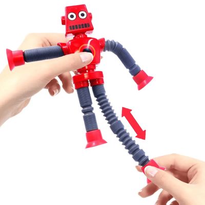 Robô Brinquedo Tubo Estica Gruda Ventosa LED cor vermelho