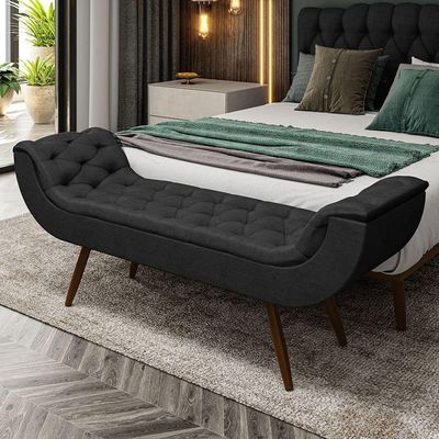 Recamier Puff Estofado Queen 160 Cm Drusa Veludo Preto