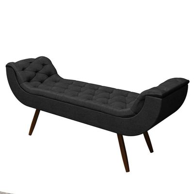 Recamier Puff Estofado Queen 160 Cm Drusa Veludo Preto