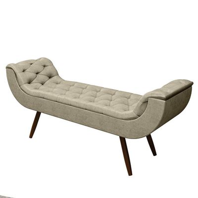 Recamier Puff Estofado King 195 Cm Drusa Veludo Bege
