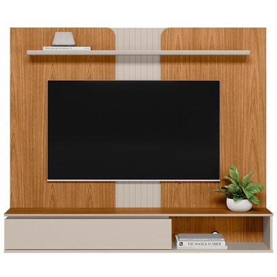 Painel Para Tv 65 Pol Com Bancada Suspensa New L05 Nature Off White - Lyam Decor