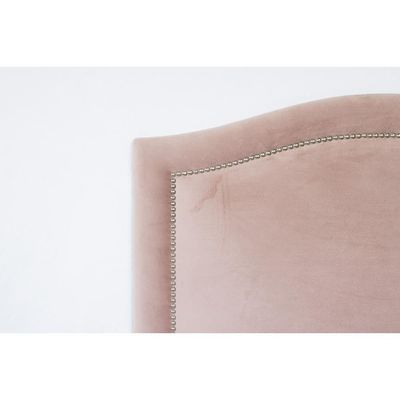 Cabeceira Solteiro Curva Luxo 90x60 Veludo Rosê - Tachas Prata