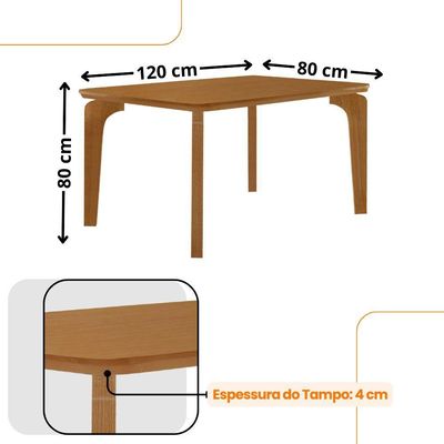 Mesa Liz 120 Mdf Canto Copo E Com 4 Cadeiras Safira Turim 07 Naturalle