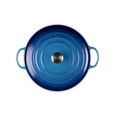 PANELA LE CREUSET MARMITA SIGNATURE GOURMET EM FERRO FUNDIDO 32CM AZURE BLUE 21114322202430