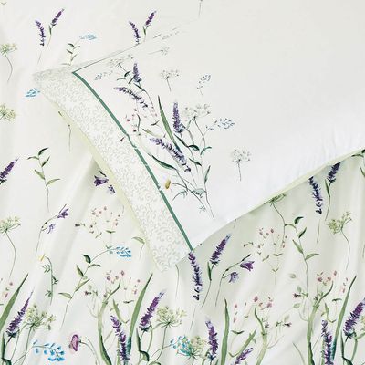Jogo de Lençol Summer Queen 4 Peças MicroPercal 300 Fios Estampado Floral - Verde Lavanda