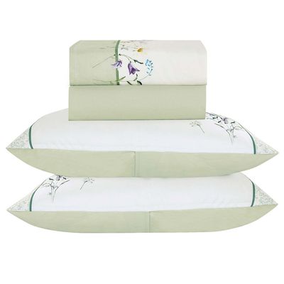 Jogo de Lençol Summer Queen 4 Peças MicroPercal 300 Fios Estampado Floral - Verde Lavanda