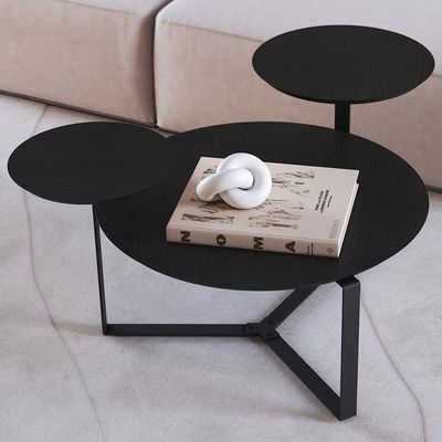 Mesa de Centro Para Sala de Estar 3 em 1 Pés Metálicos Dari A03 Nero Preto - Lyam Decor