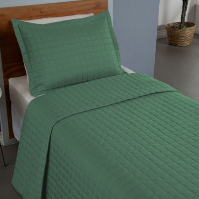 Kit Cobre Leito Colcha Bellini Solteiro Dupla Face Percal 300 Fios Textura Matelassê 2 Peças - Verde
