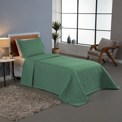 Kit Cobre Leito Colcha Bellini Solteiro Dupla Face Percal 300 Fios Textura Matelassê 2 Peças - Verde