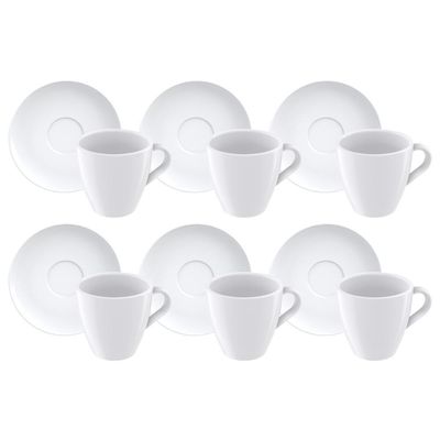 Kit Xícara E Pires De Cappuccino Tramontina Paola Em Porcelana 200 Ml 12 Peças