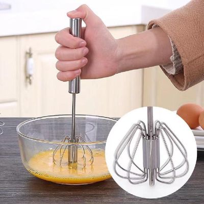 Batedor Automático Giratório Em Inox – Mixer Manual De Ovos E Massas Para Omeletes, Cremes E Bebidas