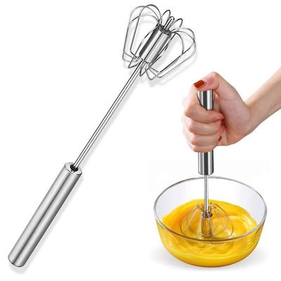 Batedor Automático Giratório Em Inox – Mixer Manual De Ovos E Massas Para Omeletes, Cremes E Bebidas