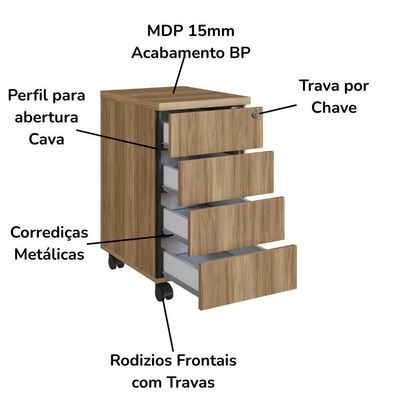 Gaveteiro 4 Gavetas Office 36 Cm 25908 Artesano Nogal Sevilha