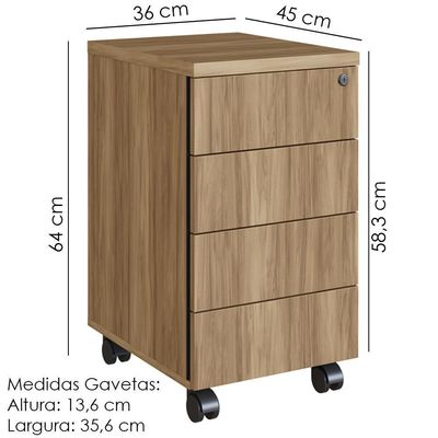Gaveteiro 4 Gavetas Office 36 Cm 25908 Artesano Nogal Sevilha