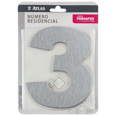 Número Residencial Em Alumínio Composto Escovado 125mm Nº 3 - Pr3001-3 - Pincéis Atlas
