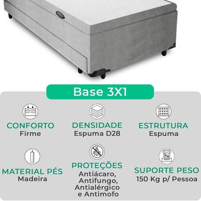Bicama Box Com Baú Solteirão Cinza 96x203x44 V-store