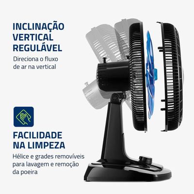 Ventilador De Mesa Mondial 40cm Super Turbo 8 Pás VTX-40-Crystal Preto Azul 110V