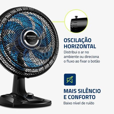 Ventilador De Mesa Mondial 40cm Super Turbo 8 Pás VTX-40-Crystal Preto Azul 110V
