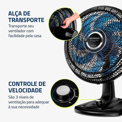 Ventilador De Mesa Mondial 40cm Super Turbo 8 Pás VTX-40-Crystal Preto Azul 110V