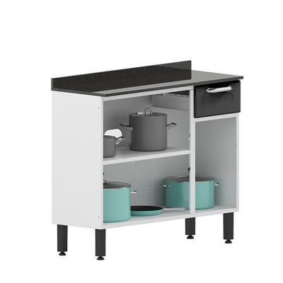 Balcão De Aço Com Tampo 3 Portas 1gav Preto Branco Bertolini Branco/preto