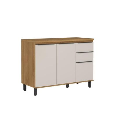 Balcão De Cozinha Com Tampo 2 Ptas 3 Gav Serena Bertolini Lunar Grey/carvalho Xingu