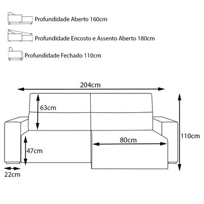Sofá Retrátil Reclinável 3 Lugares Sala de Estar 204cm Russo Couro Preto - Gran Belo