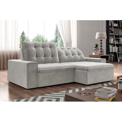 Sofá Retrátil 254 cm Sala de Estar Gabi Suede Cinza - Gran Belo