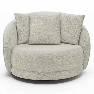 Poltrona Decorativa Base Giratória Galáxia com Almofadas Boucle Off White G45 - Gran Belo