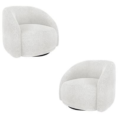 Kit 2 Poltronas Decorativas Jenny Base Giratória em Metal Preto Bouclê Branco G45 - Gran Belo
