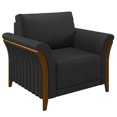 Kit 2 Poltronas Decorativas Pés em Madeira Market PU Preto - Gran Belo