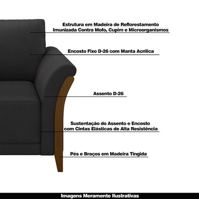 Kit 2 Poltronas Decorativas Pés em Madeira Market PU Preto - Gran Belo