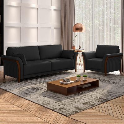Kit 2 Poltronas Decorativas Pés em Madeira Market PU Preto - Gran Belo