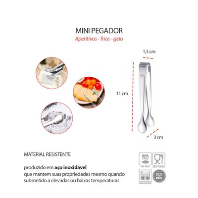 Pegador Frios Gelo Açucar Mini Pinça Inox Bar Buffet 10un