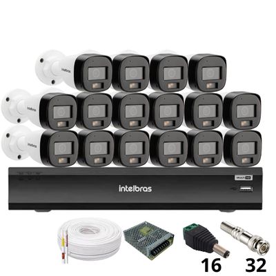 Kit 16 Câmeras Intelbras 3220b Full Color Com Áudio Dvr Intelbras Imhdx 3132 Inteligência Artificial Sem Hd