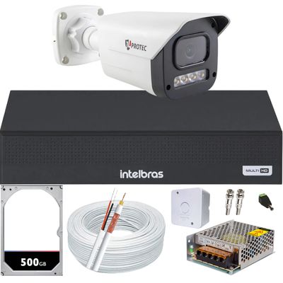 Kit 1 Câmera 1080p Full Color C/Áudio Dvr Intelbras 4ch 500GB