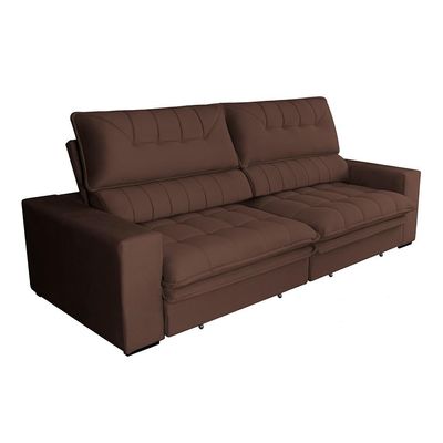 Sofá 3 Lugares Retrátil e Reclinável Mustang Veludo Café 210 cm