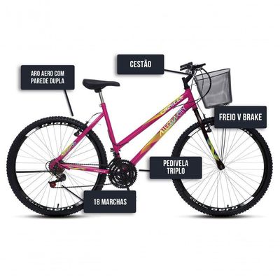Bicicleta Colli Cazelle Allegra Aro 26 Freio V-brake Quadro 18 Rosa Neon