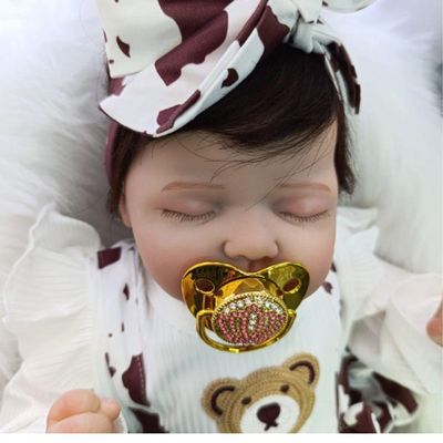 Bebê Reborn Menina Olhos Fechados Cabelo Implantado Fio A Fio Realista