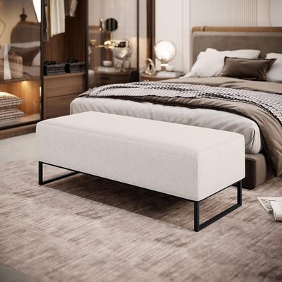 Puff Decorativo Sala de Estar Bali W01 Base Ferro 120x50 cm Linho Cru - Lyam Decor