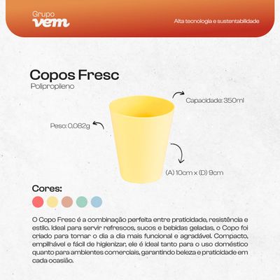 Copo Fresc Redondo 350ml Coral em Polipropileno