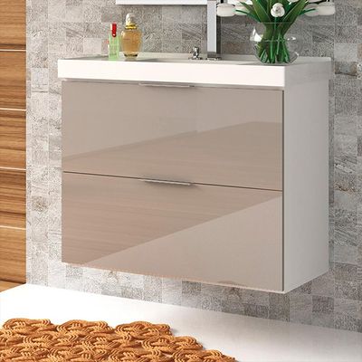 Armário Balcão Gabinete Para Banheiro 80cm Com 03 Gavetas Pietra B06 Gianduia Brilho - Lyam Decor