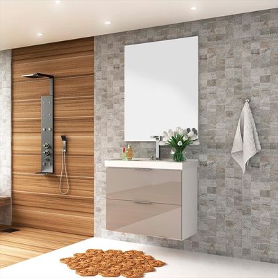 Armário Balcão Gabinete Para Banheiro 80cm Com 03 Gavetas Pietra B06 Gianduia Brilho - Lyam Decor