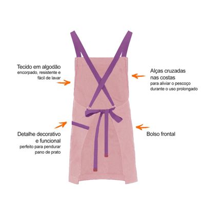 Avental Rosa Alça Cruzada Roxo Sorveteria Açai Buffet Festa