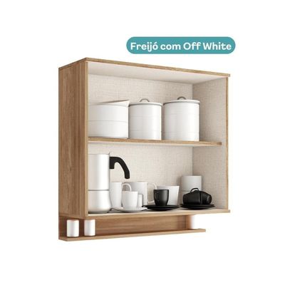 Armário Aéreo De Cozinha Miami 800mm 2 Portas C Porta Temperos Carraro Freijó Com Off White