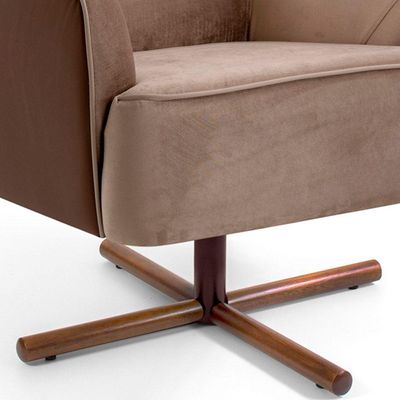 Kit 02 Poltronas Decorativas Base X Giratória Isabella D02 Corano Cipatex C-01 E Veludo Bege Escuro D-68 - Lyam Decor